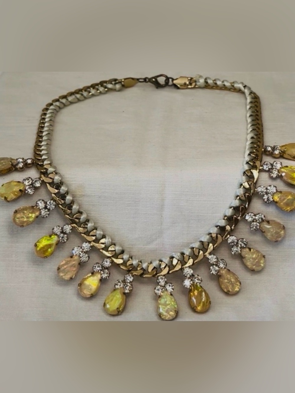 Vintage Opal Glass Teardrop Rhinestone Statement Necklace, Juliana Style
